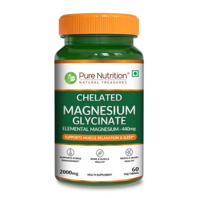 Pure Nutrition Chelated Magnesium Glycinate 2000mg Supplement - 60 Tablets | High Absorption for Sleep, Cramps, Nerves Health, Relaxation, Bone & Joint Health | Elemental Magnesium 440mg