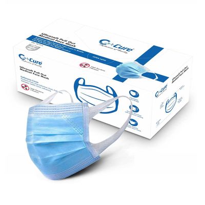 C-Cure Melt Blown - SMMS Fabric 3 Ply Disposable Face Mask with Nose Clip and Reusable Travel Pouch (Blue, Pack of 200) for Unisex