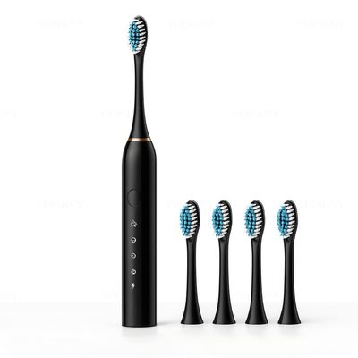 Episkey Electric Smart X-9, USB Fast Rechargeable Sonic Toothbrush With 4 Soft Brush Heads & 6 Advance Modes, IPX7 Waterproof With Smart Timmer, 5X Plaque Reduction (ELE_Toothbrush_Black)