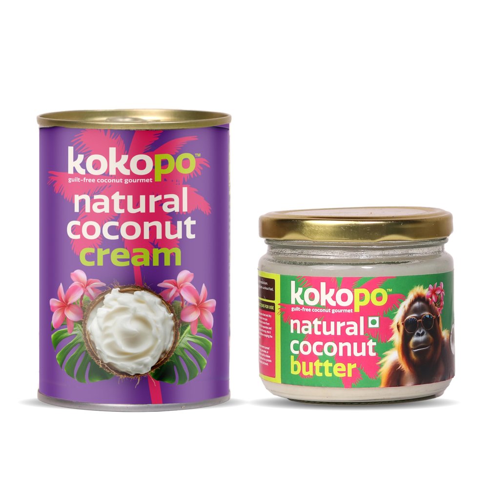 KOKOPO Natural Coconut Cream (400ml) and KOKOPO Natural Coconut Butter (300gms) Combo | Pure, Plant-Based, Dairy-Free | For Cooking, Baking, Curries