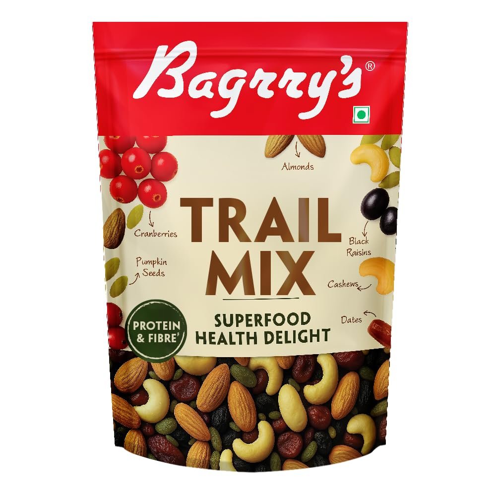 Bagrrys Trail Mix 200 GM | 7 in 1 Superfoods | California Almond | Cashews | Cranberries | Dates | Pumpkin Seeds | Green & Black Raisins | High Protein | Fibre-Rich | Oil-Free | Non-Salted | Healthy Snack for Anytime Energy | Dry fruit mix | Mix nut