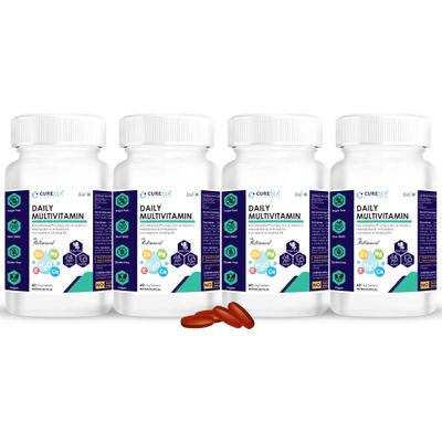 CURESEA Lifesciences Vegan Daily Multivitamin with Vitamin B12, C, D3, K2, E Lycopene, Ginseng and Multimineral | Enhances Energy, Stamina & Immunity | For Men and Women | 240 Veg Tablets (Pack of 4)