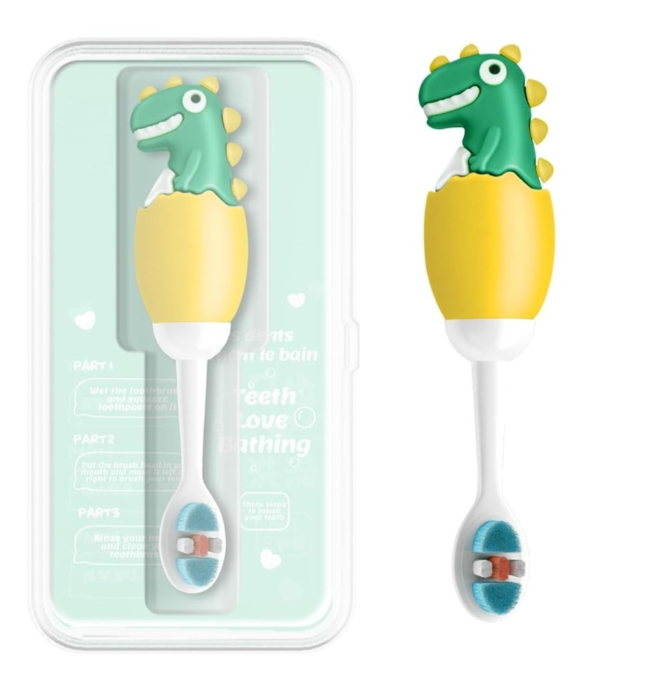 ARCADE TOYS Dinosaur Kids Toothbrush with Soft 360 Bristles Baby Toothbrush for Toddlers & Children Gentle Oral Care, Ergonomic Grip, Cute Design (With Case), Pack of 2 Color May Vary