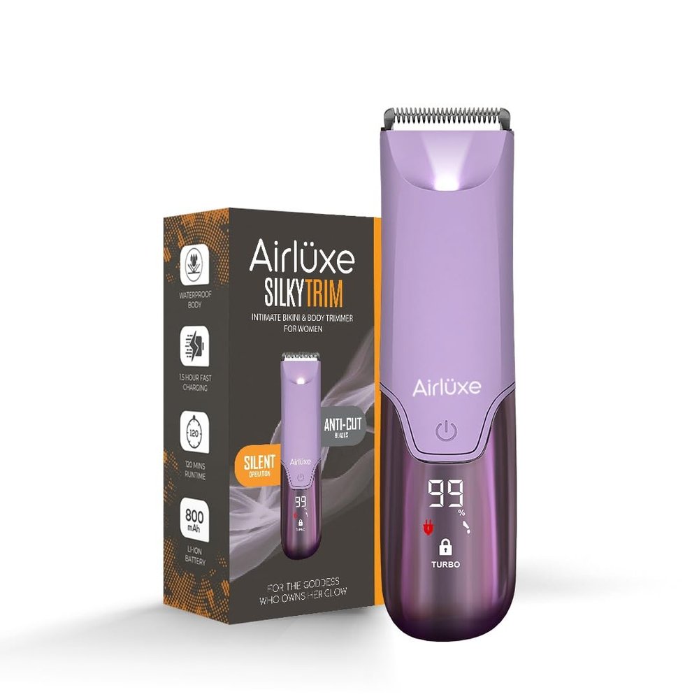 Airluxe Electric Trimmer for Women | Bikini Hair Removal Machine | Waterproof Body & Private Shaver | Skin Safe Ceramic Blade Razor for Face & Underarm Hair Remover