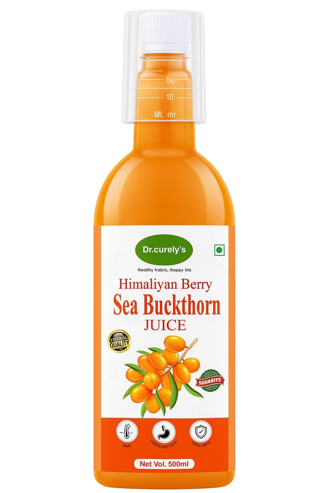 Dr. Curely Himalayan Sea Buckthorn Berry Juice 500ml | Natural Omega 3,6,7,9 Rich Drink | Ayurvedic Immunity Booster & Antioxidant Tonic for Energy, Skin Glow & Heart Health | Pure Herbal Wellness Elixir Pack of 1