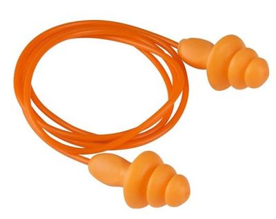 Reusable Silicone Ear Plugs with Cord, Orange, Triple Flange Design, Noise Protection ISI Approved Reduction Earplugs,noise Cancellation, Soundproof Earplug Use For Underwater, Meditation, Study, Flight Travel,Sleeping Sound Block (pack of 2)