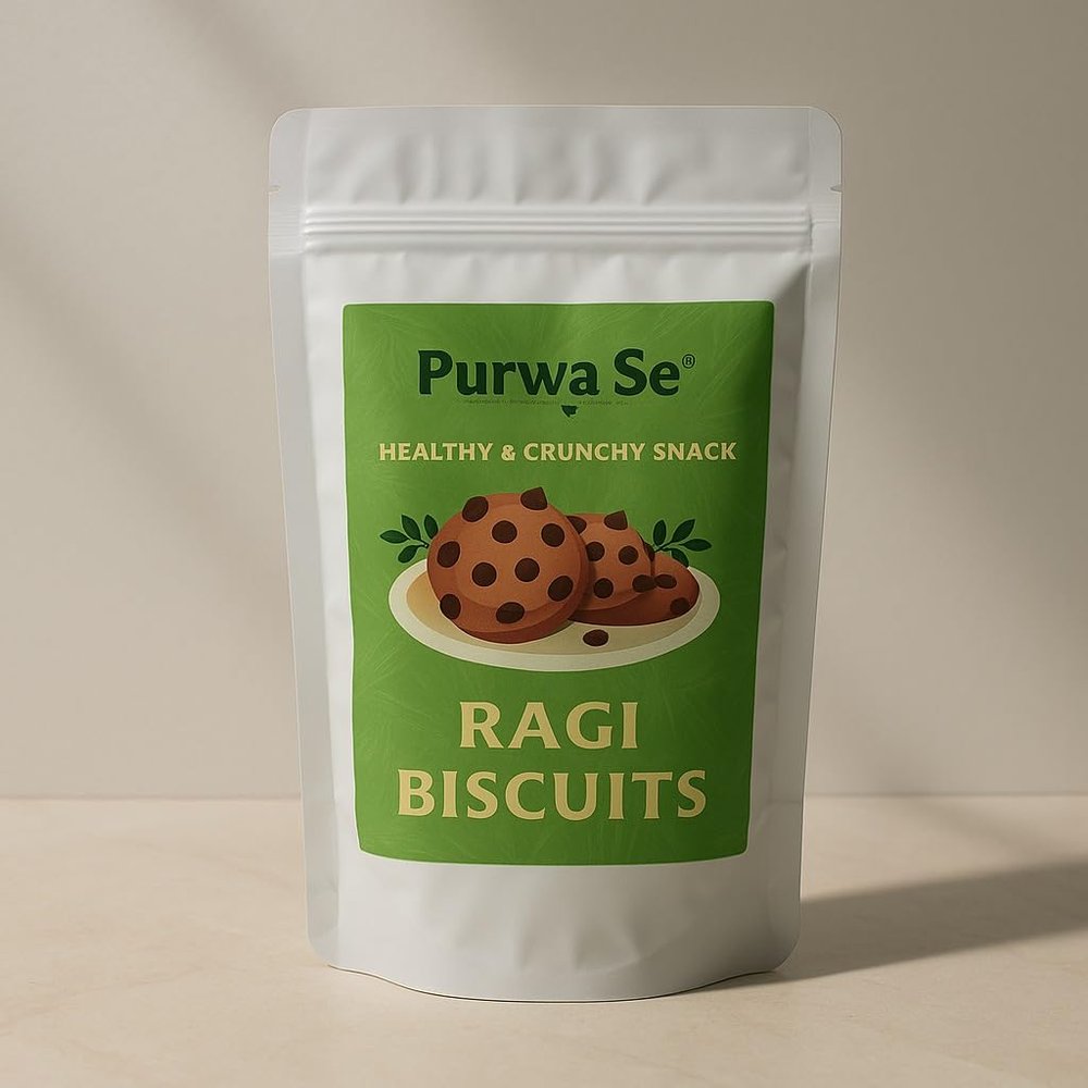 Healthy Ragi Biscuits  No Maida, No Refined Sugar, Gluten-Free, High Calcium & Iron, Healthy Nagli Cookies for Kids & Adults (Family Pack 1 kg) (5 packs of 200gm) Purwa Se