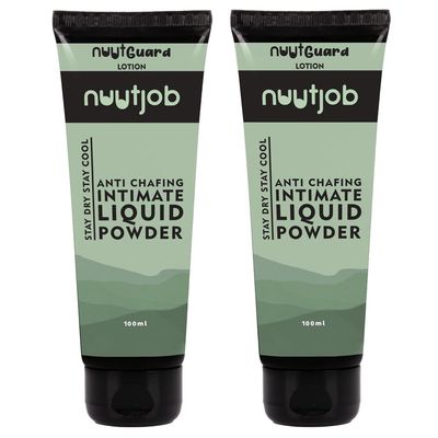Nuutjob Nuutguard Anti Chafing Intimate Liquid Powder for Men 100ml | Reduces Inner Thigh Rashes From Sports And Fitness Activities | Prevents Arm, Chest, Butt, Thigh, & Ball Chafing |Gentle on Skin, Paraben-Free (100Ml - Pack of 2)