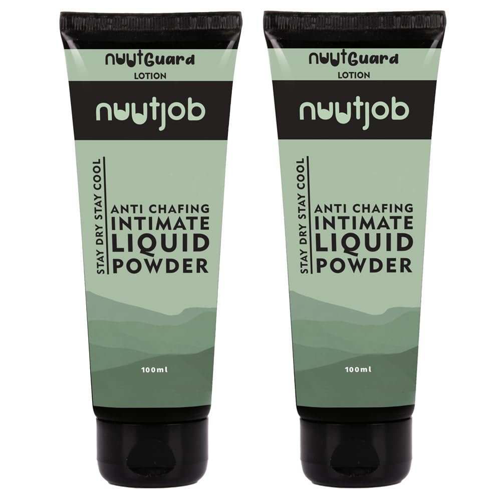 Nuutjob Nuutguard Anti Chafing Intimate Liquid Powder for Men 100ml | Reduces Inner Thigh Rashes From Sports And Fitness Activities | Prevents Arm, Chest, Butt, Thigh, & Ball Chafing |Gentle on Skin, Paraben-Free (100Ml - Pack of 2)