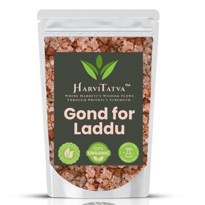 HarviTatva Gond for Laddu Whole | Natural Edible Gum | Dink, Antu, Gaund, Gundar, Tracaganth | Raw Gond for Sweets, Laddus, Panjiri, Ayurvedic Use - 200gm
