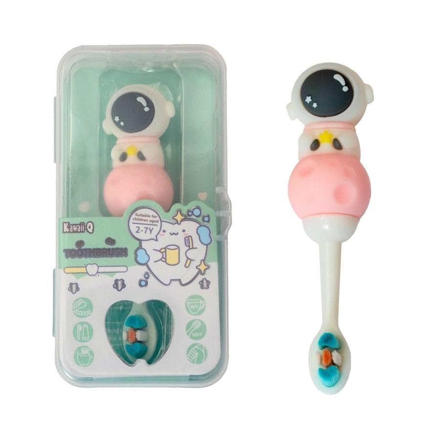 ARCADE TOYS Astronaut Theme Kids Toothbrush for Toddlers & Kids Soft Bristles Toothbrush for Boys & Girls (Age 2-7 Years) Cute Astro Design with Protective Travel Case - Pack 2 - Color may vary