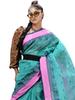 dB DESH BIDESH Women`s Traditional Pure Handloom Cotton Saree Mine Kolka Flower Floral Woven Designer Without Blouse Piece (Firoza) view 1