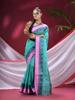 dB DESH BIDESH Women`s Traditional Pure Handloom Cotton Saree Mine Kolka Flower Floral Woven Designer Without Blouse Piece (Firoza) view 4