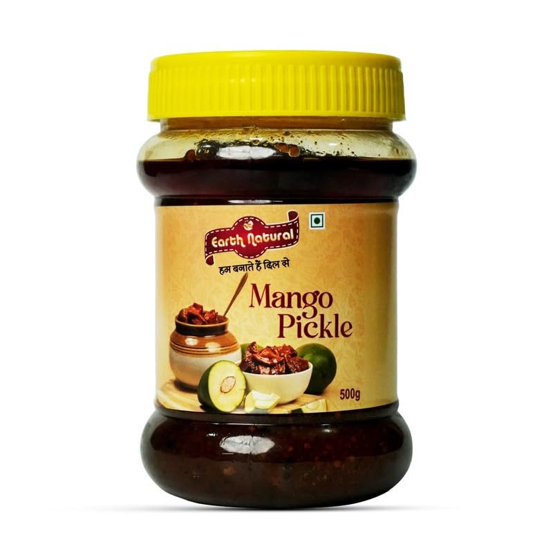 Earth Natural Mango Pickle 500g Homemade | Traditional Indian Achar | Less Oil Aam ka achar Home Made Pickle in Fresh | Dry Sukha Aam Ka Achaar Made with Organic Methods & Preservative Free