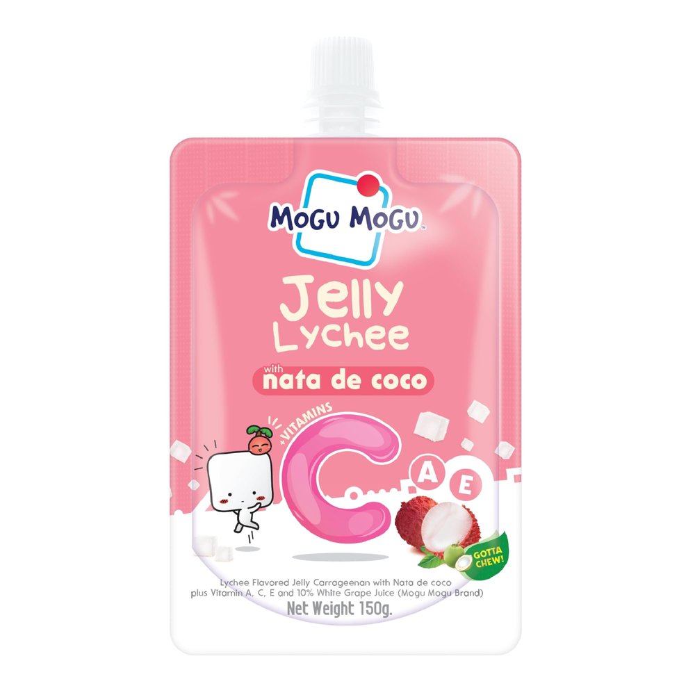 Mogu Mogu Jelly Lychee with Nata De Coco 150g | Premium & Chewy Fruit Juice Pouch | Imported from Thailand