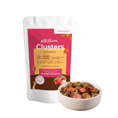 Kilobeaters Breakfast Clusters Muesli  Strawberry Flavor  High-Protein, Grain-Free, No Added Sugar Cereal  Healthy Breakfast with Freeze-Dried Strawberries  200g