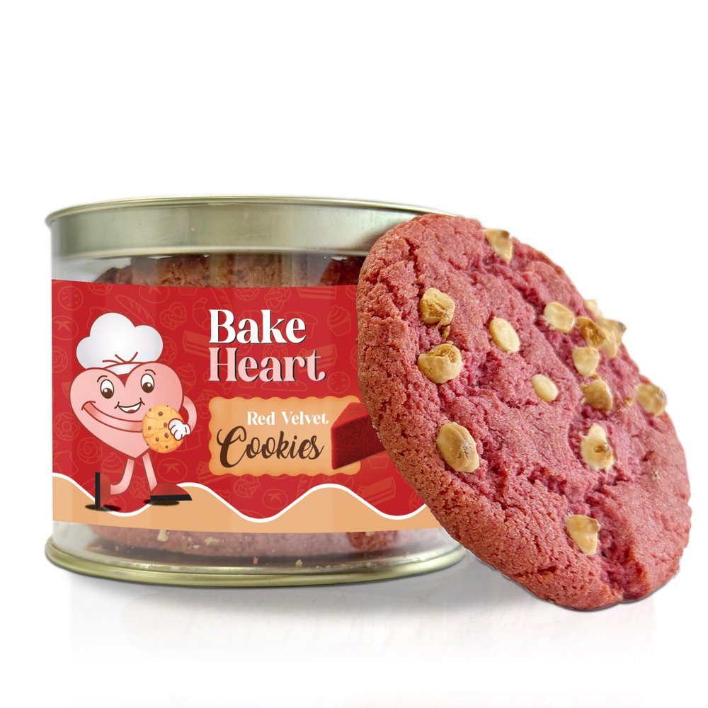 BakeHeart Red Velvet Cookies | Rich, Buttery & Eggless | Made with Cocoa & Natural Food Colour | Perfect Tea-Time Snack | 200g Pack
