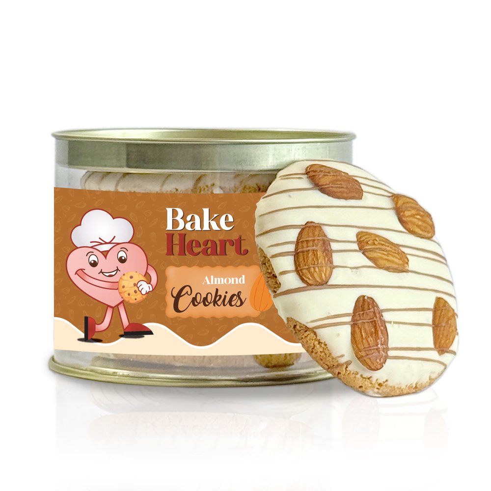 BakeHeart Almond Cookies Biscuit | Badam | Eggless Bakery Biscuit | Crunchy & Buttery | Made with Ghee & Butter | Perfect Tea-Time & Coffee Snack | 200g Pack