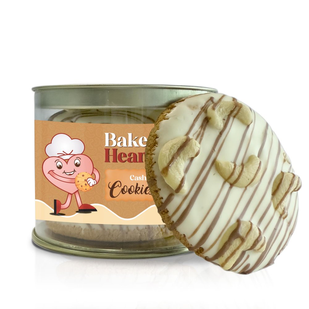 BakeHeart Cashew Cookies | Rich Kaju Biscuit | Pack of 1 | Eggless, Crunchy & Buttery | Healthy Bakery Buscuits | Made with Ghee & Butter | Perfect Tea-Time & Coffee Snack | 200g Pack