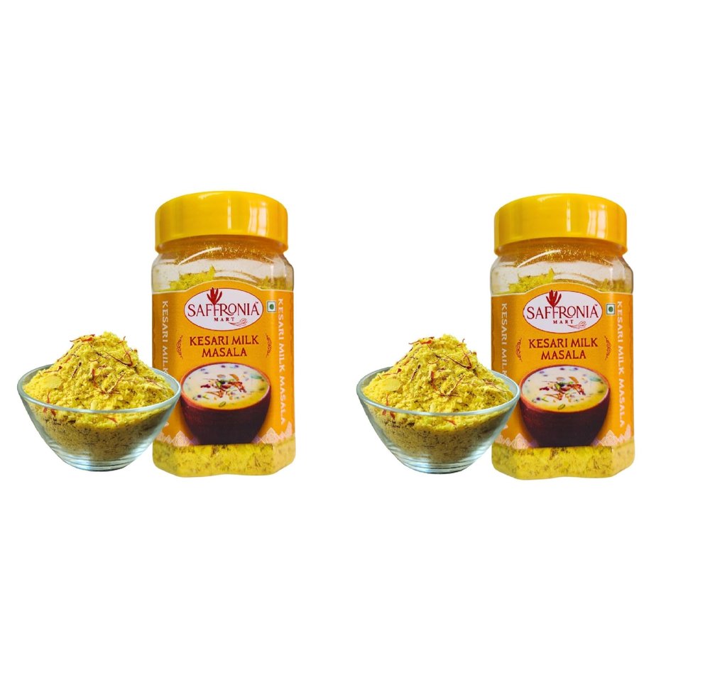 Saffronia Mart Kesari Milk Masala | Traditional Dry Fruit Drink Mix with Kashmiri Saffron, Almonds & Pistachios | No Preservatives or Artificial Flavours (100gm x Pack of 2)