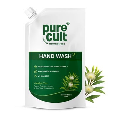 PureCult Handwash pH Balanced Zero Triclosan Infused with Aloe Vera Vitamin E Essential Oil, Sweet Orange, Lemon and Tea Tree, (1800 ml, Sweet Orange and Lemon)