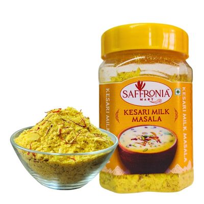 Saffronia Mart Kesari Milk Masala | Traditional Dry Fruit Drink Mix with Kashmiri Saffron, Almonds & Pistachios | No Preservatives or Artificial Flavours (100gm x Pack of 1)