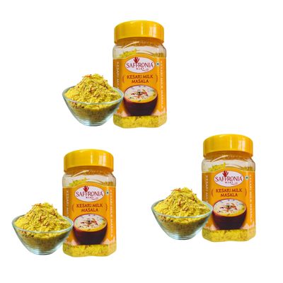 Saffronia Mart Kesari Milk Masala | Traditional Dry Fruit Drink Mix with Kashmiri Saffron, Almonds & Pistachios | No Preservatives or Artificial Flavours (100gm x Pack of 3)