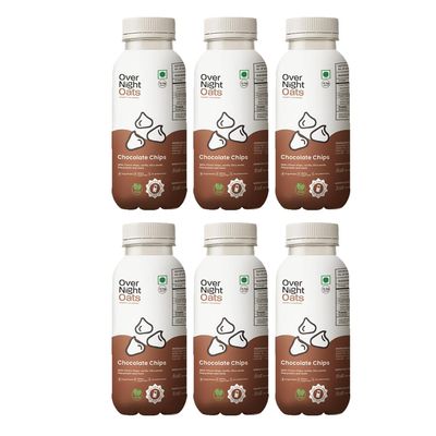 Overnight Oats with Vegan Protein | High Protein Oats Breakfast with Dietary Fibre | Just Add Milk | Ready in Minutes | No Preservatives | Chocolate Chips (Pack of 6, 50g Each)