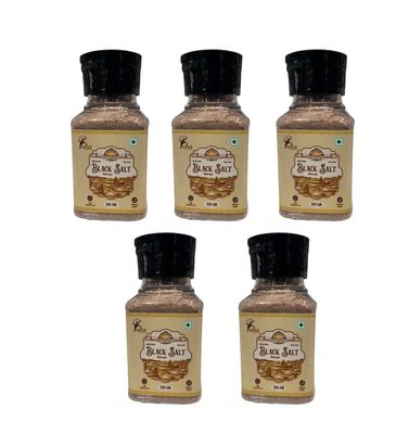 ANVI NATURA'S Black Salt | Alkaline & Authentic Kala Namak | Sprinkle pack | Unrefined Iron & Calcium -Rich Salt | For Acid control, Digestion ,Mood elevation & Detox | Ayurvedic-Grade Salt with Triphla & Babool | Taste & Flavour (Pack of 5, Each 200