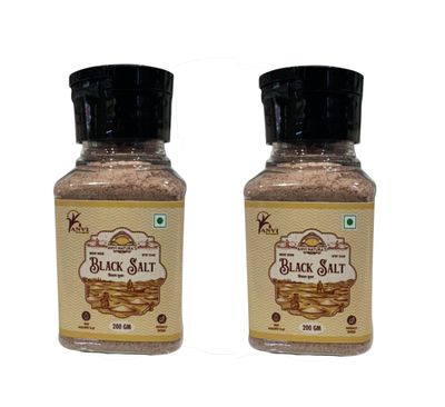 ANVI NATURA'S Black Salt | Alkaline & Authentic Kala Namak | Sprinkle pack | Unrefined Iron & Calcium -Rich Salt | For Acid control, Digestion ,Mood elevation & Detox | Ayurvedic-Grade Salt with Triphla & Babool | Taste & Flavour (Pack of 2, Each 200