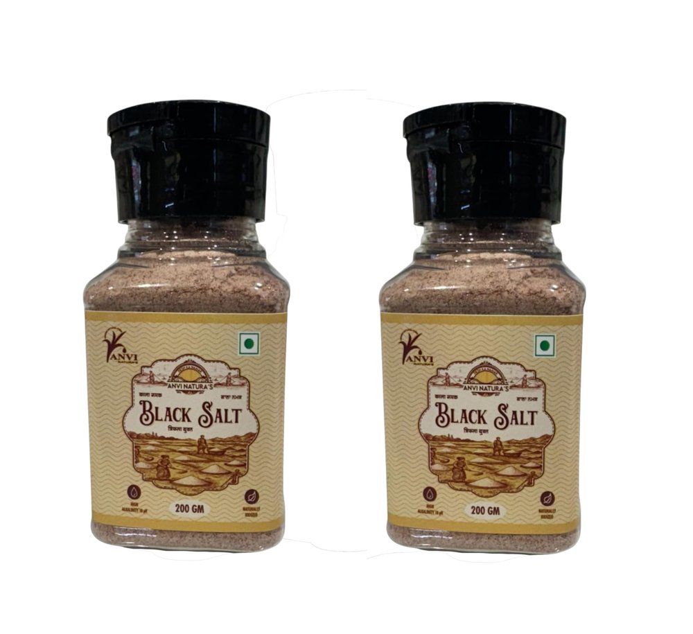 ANVI NATURA'S Black Salt | Alkaline & Authentic Kala Namak | Sprinkle pack | Unrefined Iron & Calcium -Rich Salt | For Acid control, Digestion ,Mood elevation & Detox | Ayurvedic-Grade Salt with Triphla & Babool | Taste & Flavour (Pack of 2, Each 200