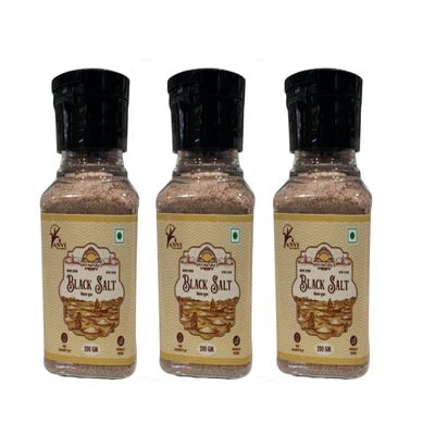 ANVI NATURA'S Black Salt | Alkaline & Authentic Kala Namak | Sprinkle pack | Unrefined Iron & Calcium -Rich Salt | For Acid control, Digestion ,Mood elevation & Detox | Ayurvedic-Grade Salt with Triphla & Babool | Taste & Flavour (Pack of 3, Each 200