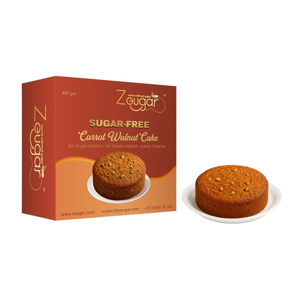 Zeugar Sugar-Free Carrot Walnut Cake | No Added Sugar & Maida | Healthy Tea Time Cake | Diet & Diabetic Friendly | Wholesome Snack with Real Carrots & Walnuts (400g)