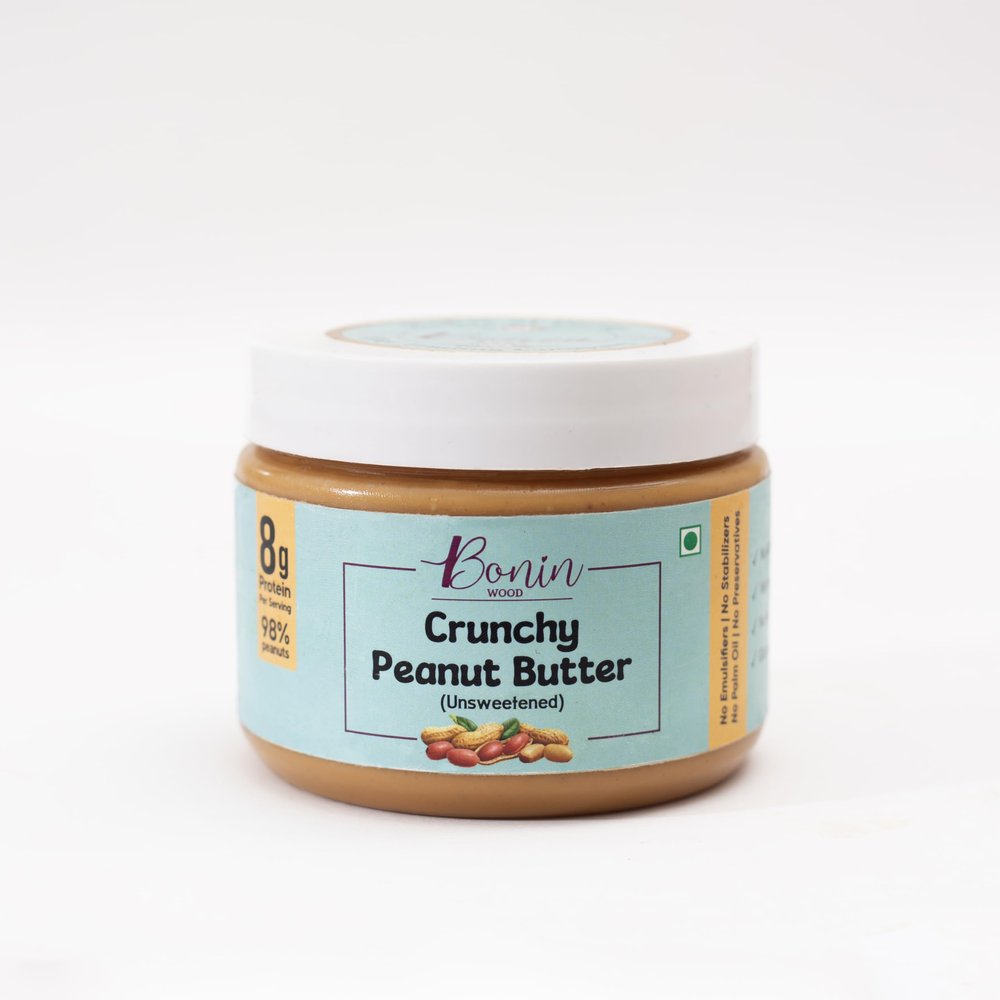 Bonnin Wood Natural Crunchy Peanut Butter || 8 G Protein Per Serving || No Palm Oil || 98% Peanuts || No Added Sugar || No Hydrogenated Fat || Gluten Free