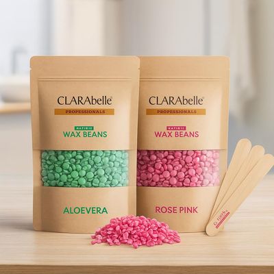 CLARABELLE PROFESSIONALS Unisex Adult Hair Removal Brazilian Hard Wax Beans For Face, Eyebrow, Back, Chest, Bikini Areas, Legs, Arms and Beards (250 GM, Aloe Vera + Rose Pink)