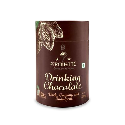 Pirouette Drinking Chocolate | 55% Cocoa | Dark, Creamy & Indulgent | Premium Hot Chocolate Mix with Cocoa Butter, Unrefined Mauritius Dark Brown Sugar & Maldon Sea Salt | No Fillers No milk powder | 150g (6 x 25g Sachets) | Christmas Gifting