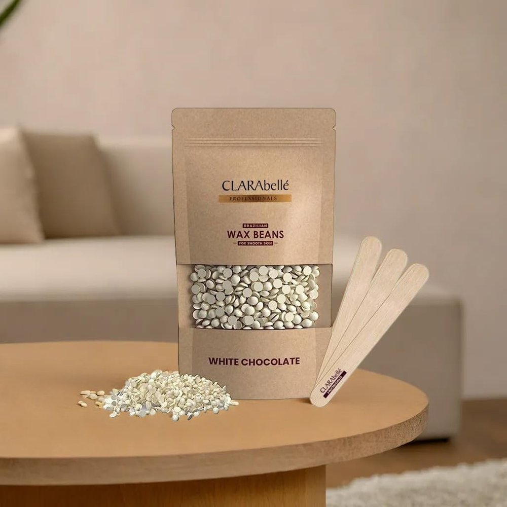 CLARABELLE PROFESSIONALS Unisex Adult Hair Removal Brazilian Hard Wax Beans For Face, Eyebrow, Back, Chest, Bikini Areas, Legs, Arms And Beards | White Chocolate (White Chocolate, 800 Gram)