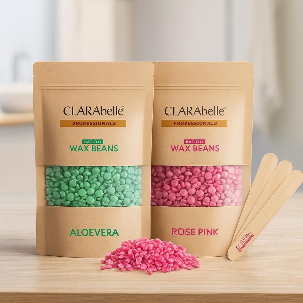 CLARABELLE PROFESSIONALS Unisex Adult Hair Removal Brazilian Hard Wax Beans For Face, Eyebrow, Back, Chest, Bikini Areas, Legs, Arms and Beards (200 GM, Aloe Vera + Rose Pink)