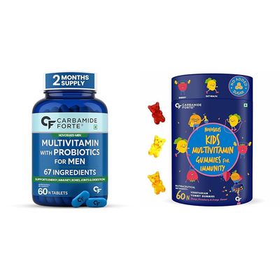 Carbamide Forte Multivitamin Tablet For Men For Immunity And Strength & Multivitamin Gummies for Kids With No Added Sugar | 60 Tablets + 60 Gummies