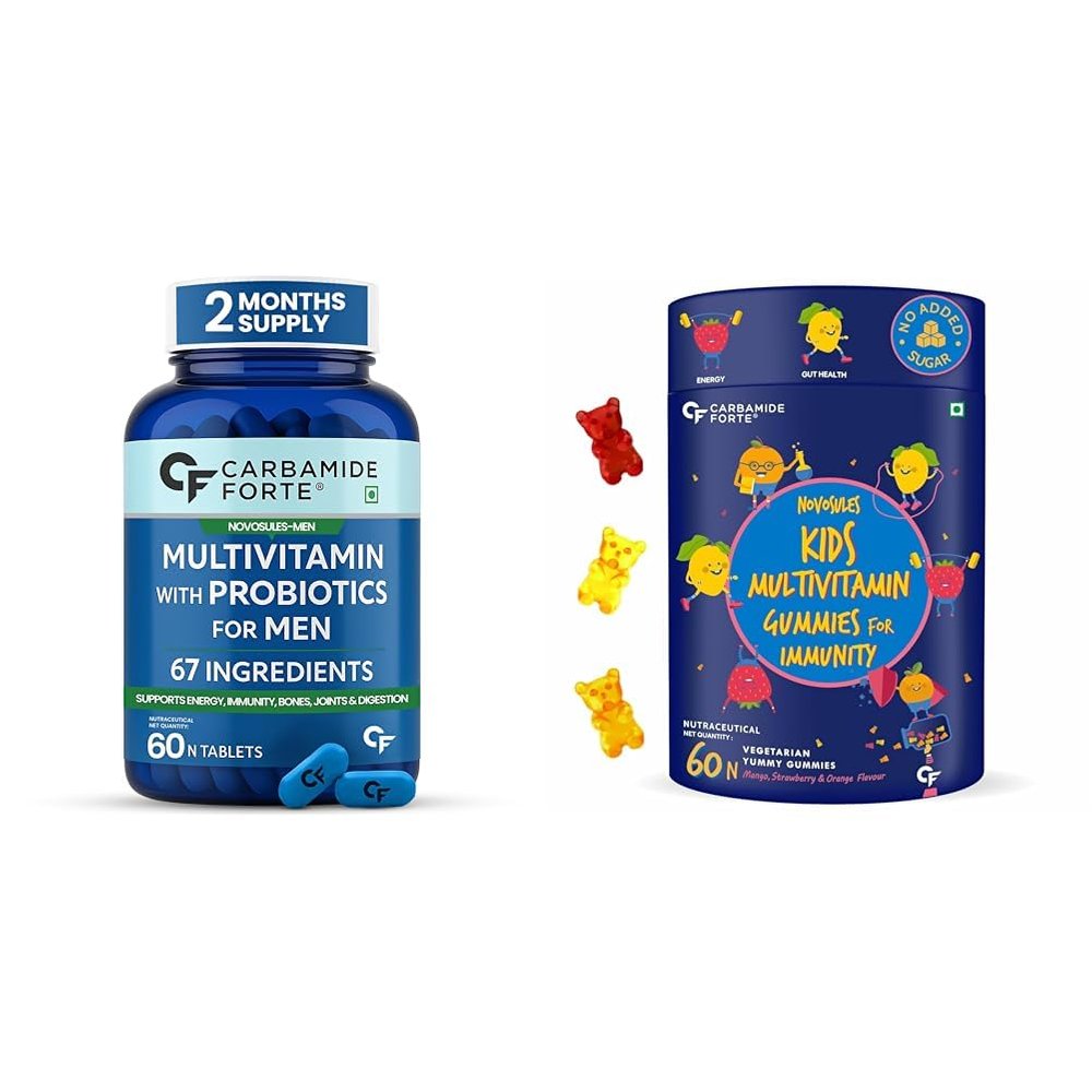 Carbamide Forte Multivitamin Tablet For Men For Immunity And Strength & Multivitamin Gummies for Kids With No Added Sugar | 60 Tablets + 60 Gummies