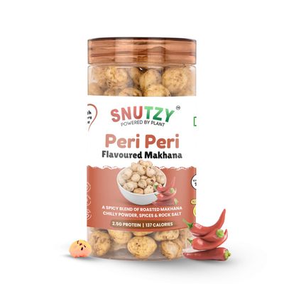 SNUTZY Peri Peri Flavoured Makhana | Roasted Fox Nuts Snack || High Protein, Low Calorie & Non-Fried Healthy Namkeen | Indian Healthy Snack (70g Pack)