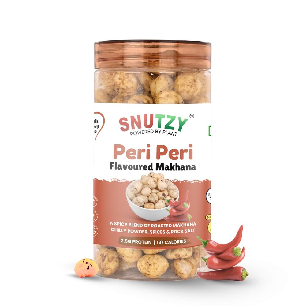 SNUTZY Peri Peri Flavoured Makhana | Roasted Fox Nuts Snack || High Protein, Low Calorie & Non-Fried Healthy Namkeen | Indian Healthy Snack (70g Pack)