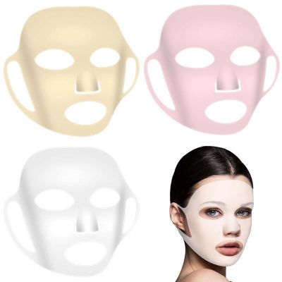 3 PCS Silicone Face Mask, Reusable Sheet Mask Cover for Skincare, Premium Silicone Face Mask Holder Prevents Essence Evaporation, Pink Transparent Gold Set for Women