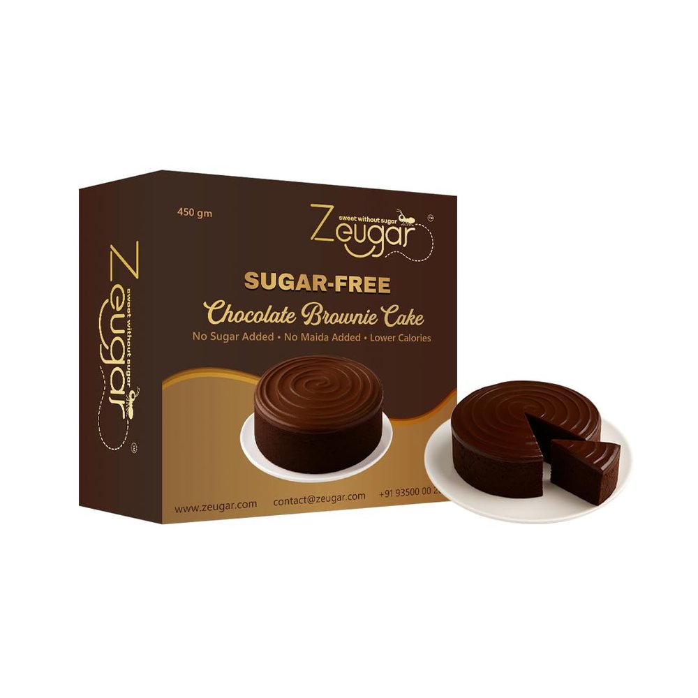 Zeugar Sugar-Free Chocolate Brownie Cake | No Added Sugar & Maida | Healthy Dessert for Diabetics & Dieters | Guilt-Free Tea Time Snack (450g)