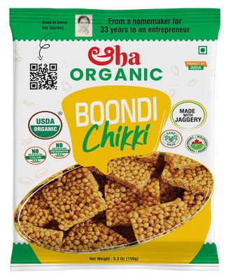 ORGANIC AAHA SNACKS Boondi chikki | USDA Organic South Indian Snack | Crunchy & Non-Greasy | Made with Cold-Pressed Peanut Oil | No Palm Oil, Preservatives or Additives | 100% Clean Label - Pack Of 2