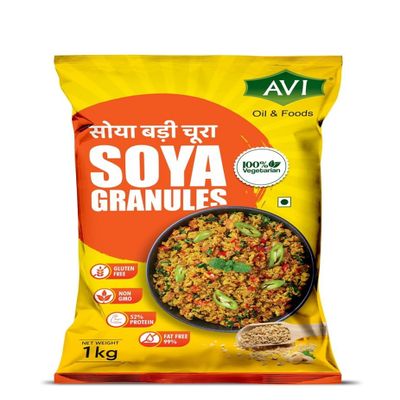 Avi Oils & Foods High-Protein Soya Granules | 100% Vegetarian Plant-Based Protein | Gluten Free Soya Mince-Granules Rich in Fiber & Nutrients | Ideal for Curry, Snacks & Salads (1 Kg Soya Mince_Granules)