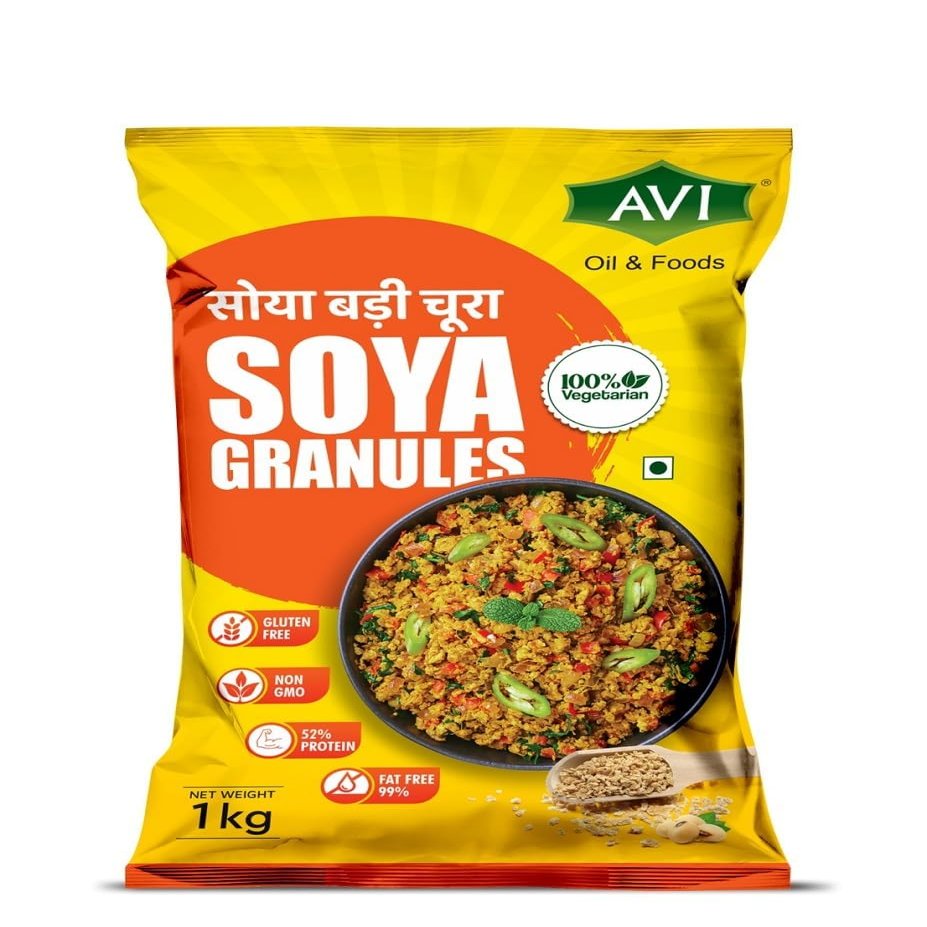 Avi Oils & Foods High-Protein Soya Granules | 100% Vegetarian Plant-Based Protein | Gluten Free Soya Mince-Granules Rich in Fiber & Nutrients | Ideal for Curry, Snacks & Salads (1 Kg Soya Mince_Granules)