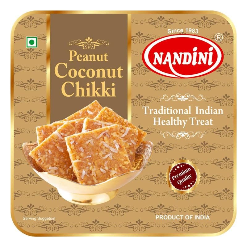 Nandini Peanut Coconut Chikki 450gm |No Artificial Colours Flavours And Preservatives | 100% Natural Indian Sweets