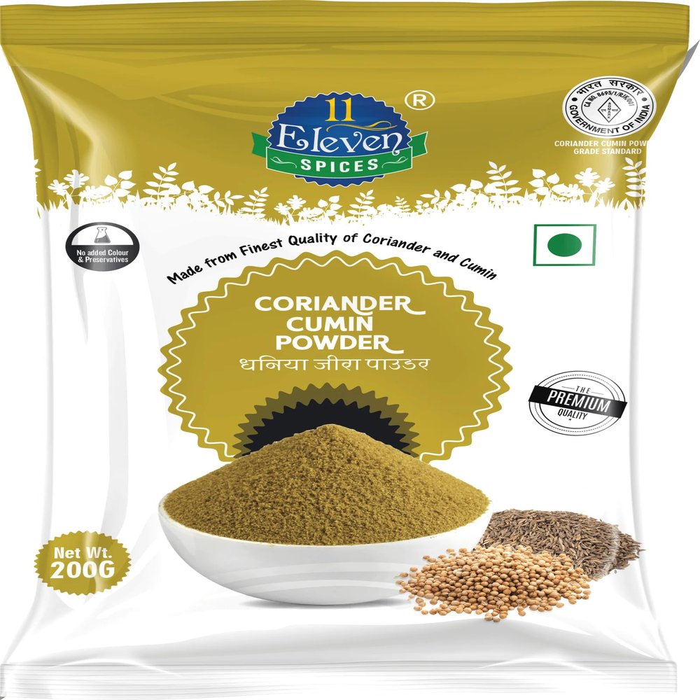 11 ELEVEN SPICES Coriander Cumin Powder Dhania Jeera Powder (Mixed) Natural & Authentic Blend | Free of Preservatives - No Added Colour Rich in Flavour & Aroma | Ideal for Curries & Indian Cooking (200 gm)