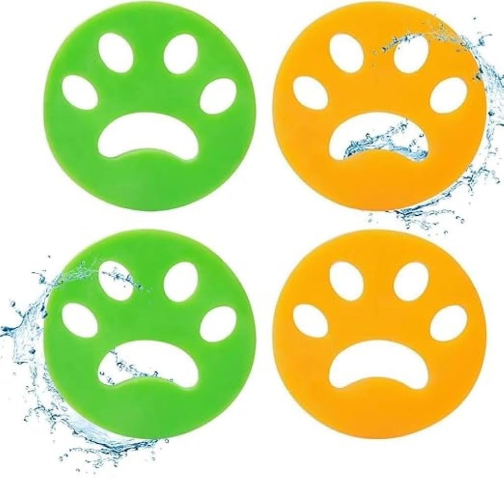 Lovelyduo 4 Pack Washing Machine Hair Remover Balls Reusable Silicone Pet Fur & Lint Catcher for Laundry, Floating Hair Removal Device for Dogs & Cats Clothes Dryer & Washer (Green & Orange)